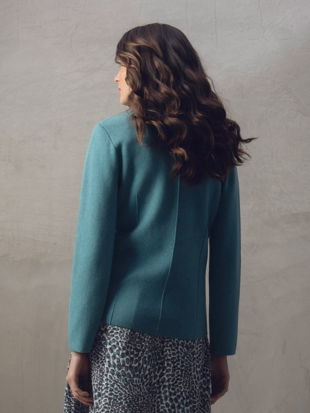 Teal One Button Knit Blazer