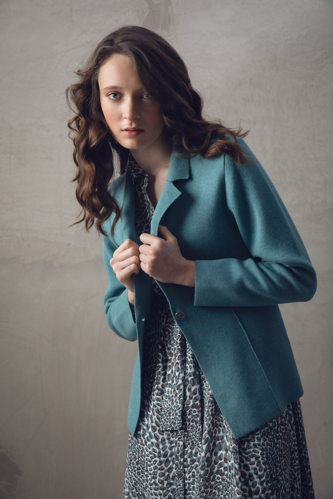 Teal One Button Knit Blazer