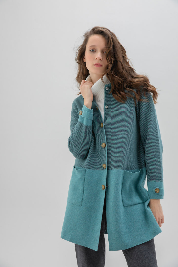 Teal Patch Pocket Sweatercoat