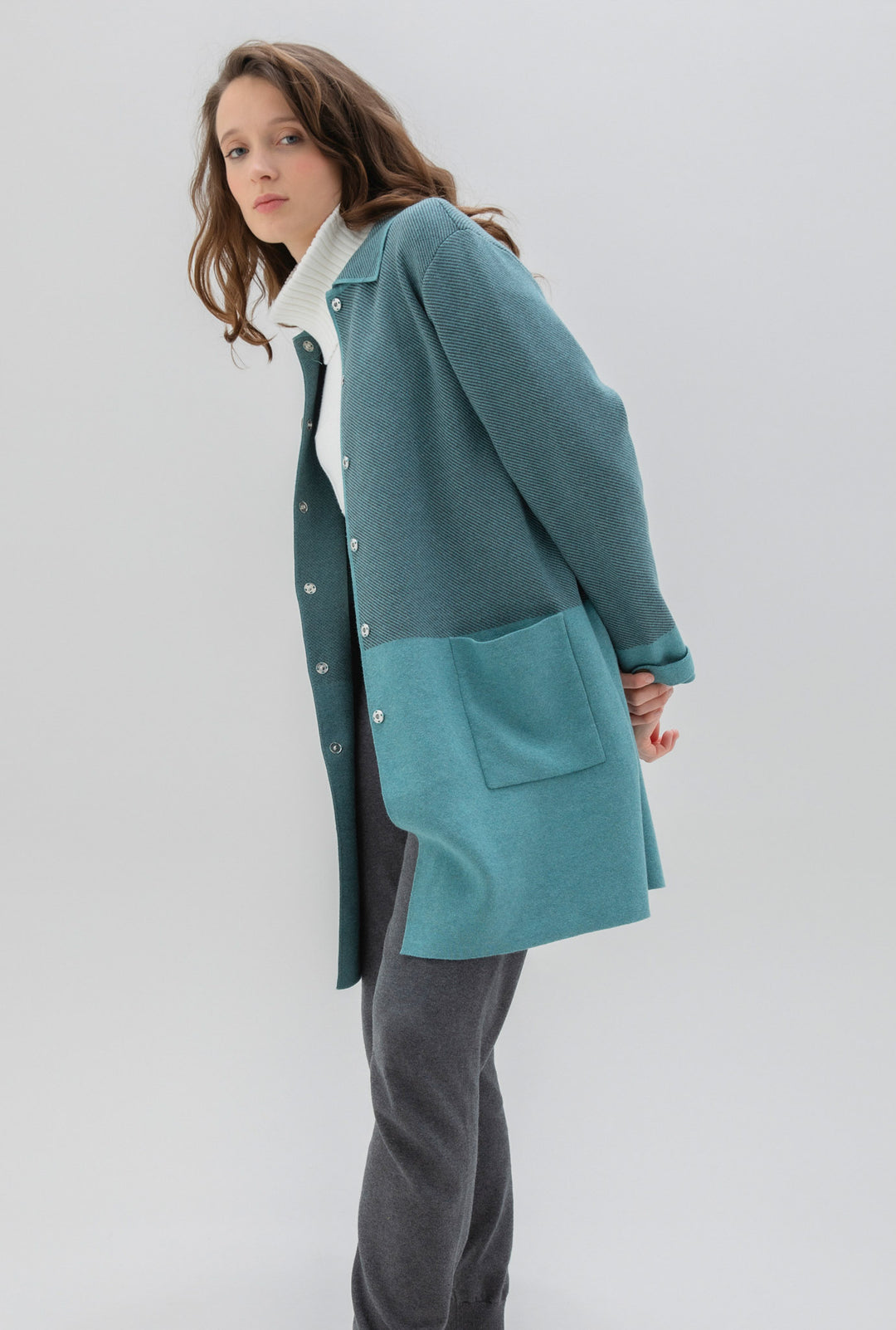 Teal Patch Pocket Sweatercoat