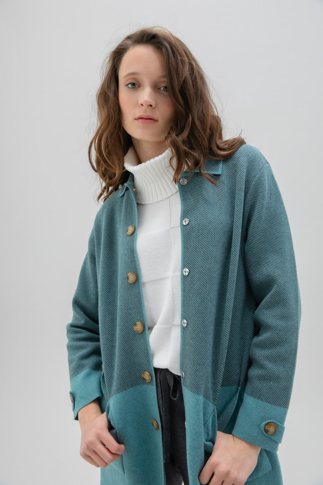 Teal Patch Pocket Sweatercoat