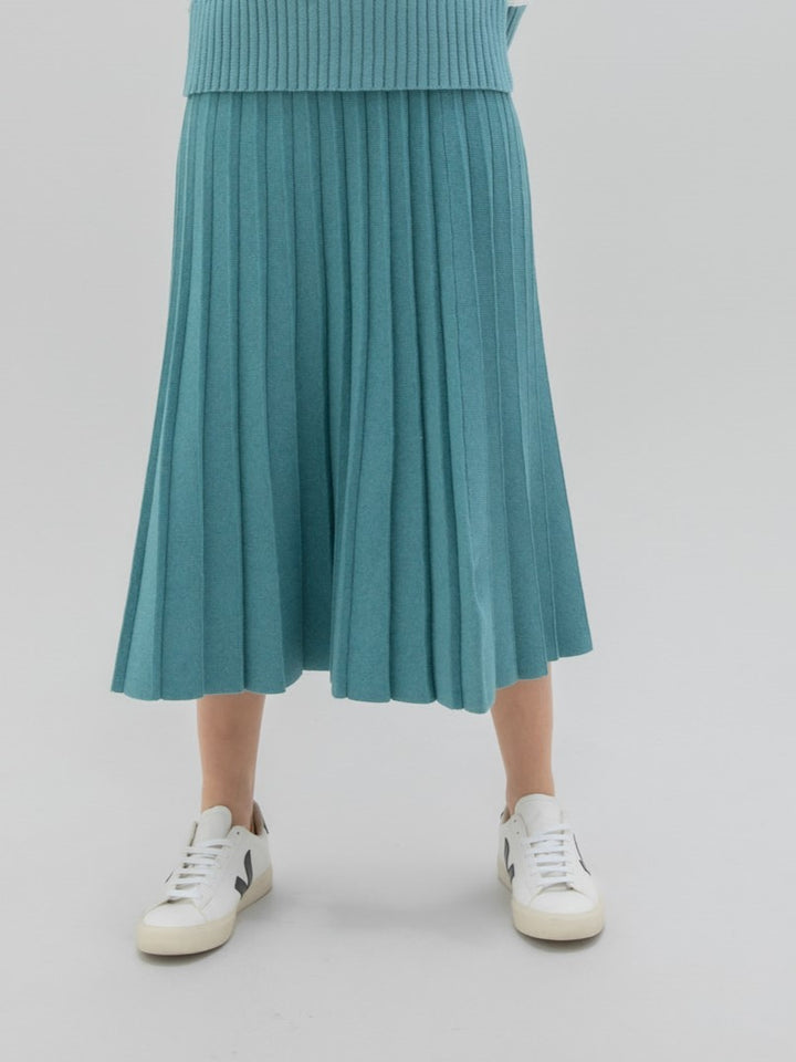 Teal Pleated Knit A-Line Skirt