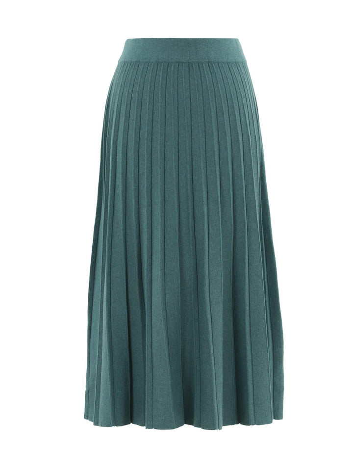 Teal Pleated Knit A-Line Skirt