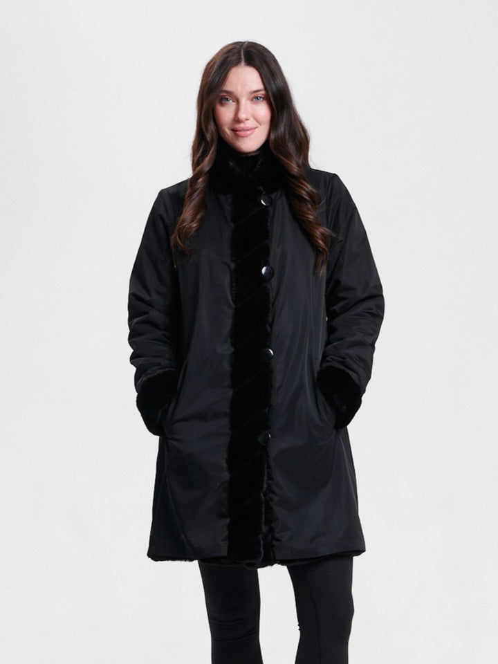 Black Reversible Faux Fur Coat