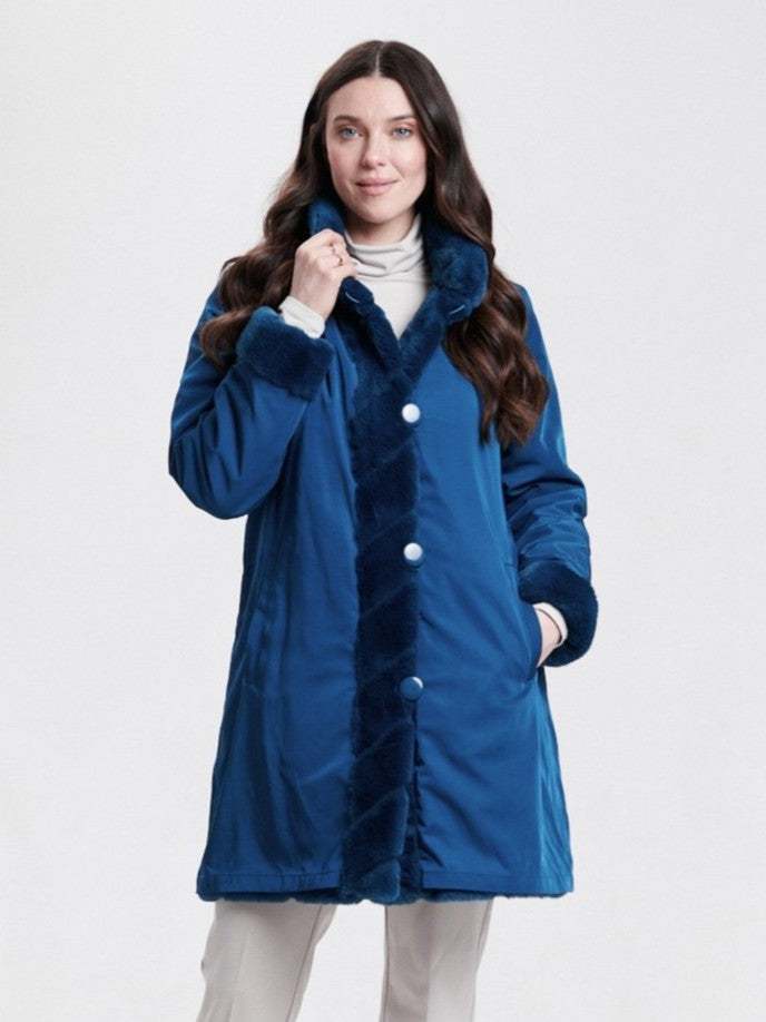 Teal Reversible Faux Fur Coat