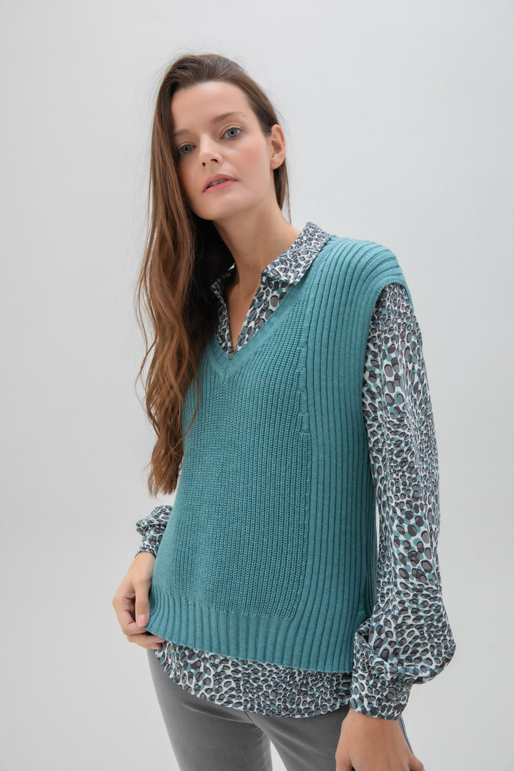 Teal Rib Knit Sweater Vest