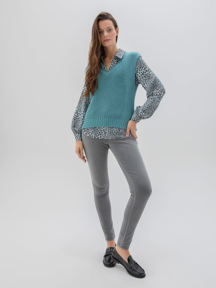 Teal Rib Knit Sweater Vest