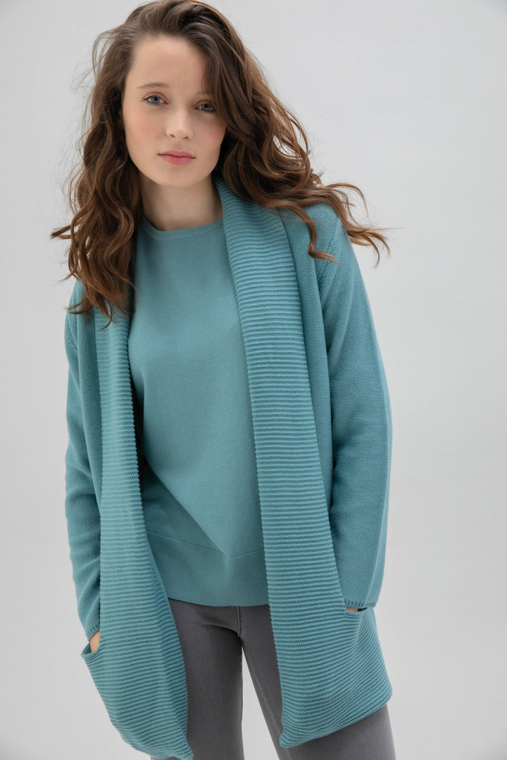 Teal Shawl Collar Cardigan