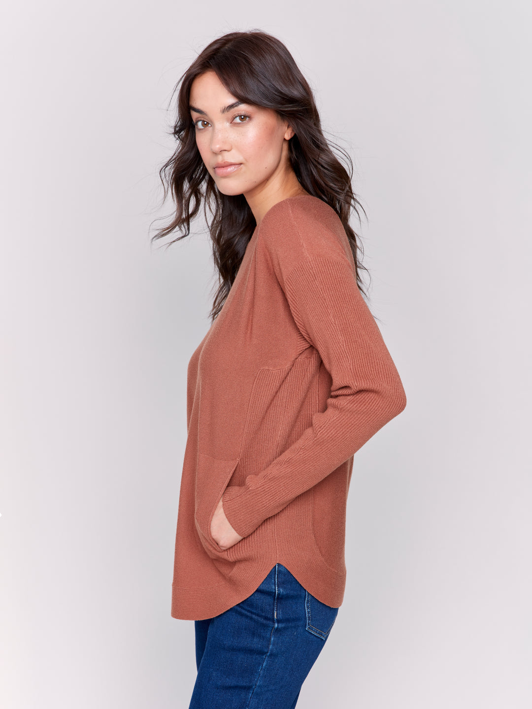 Terracotta Lace-Up Back Plushy Knit Sweater