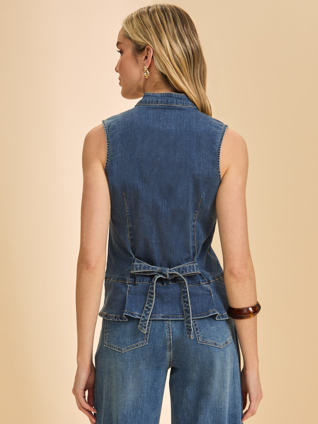 Textured Denim Button Up Vest