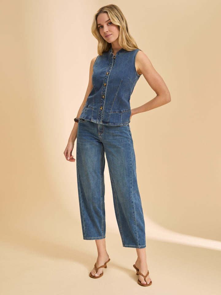 Textured Denim Button Up Vest