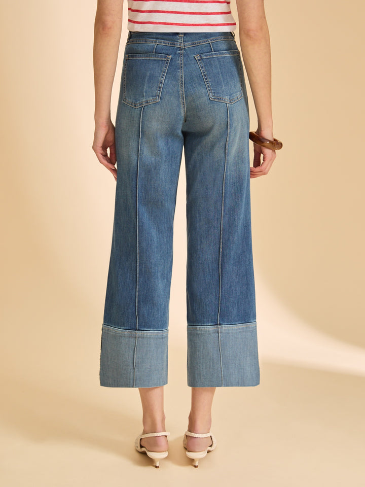 Textured Denim Olivia Wide Cuffed Ankle Jean