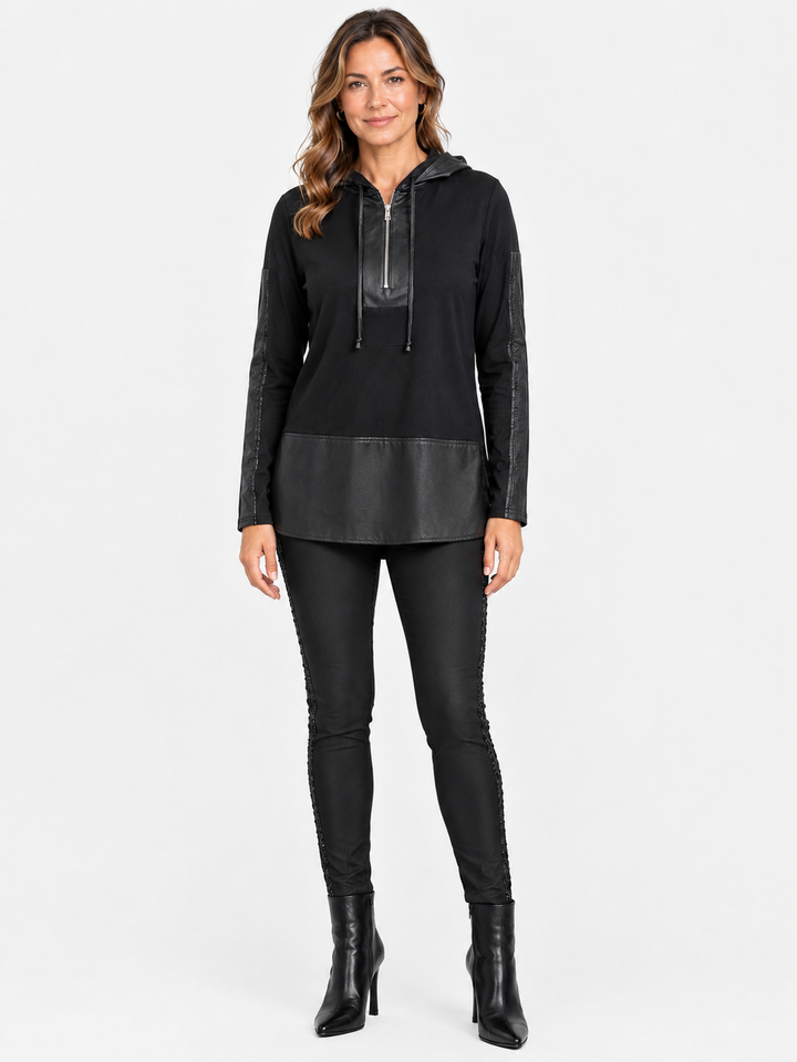 Black Jewel Trim Textured Vegan Leather Legging