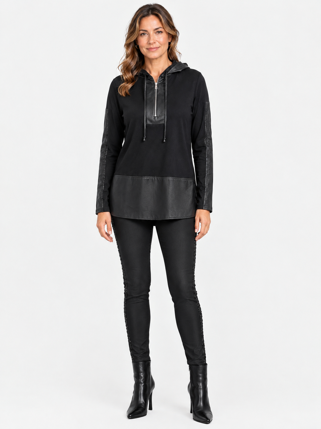 Textured Vegan Leather Mix Media Tunic