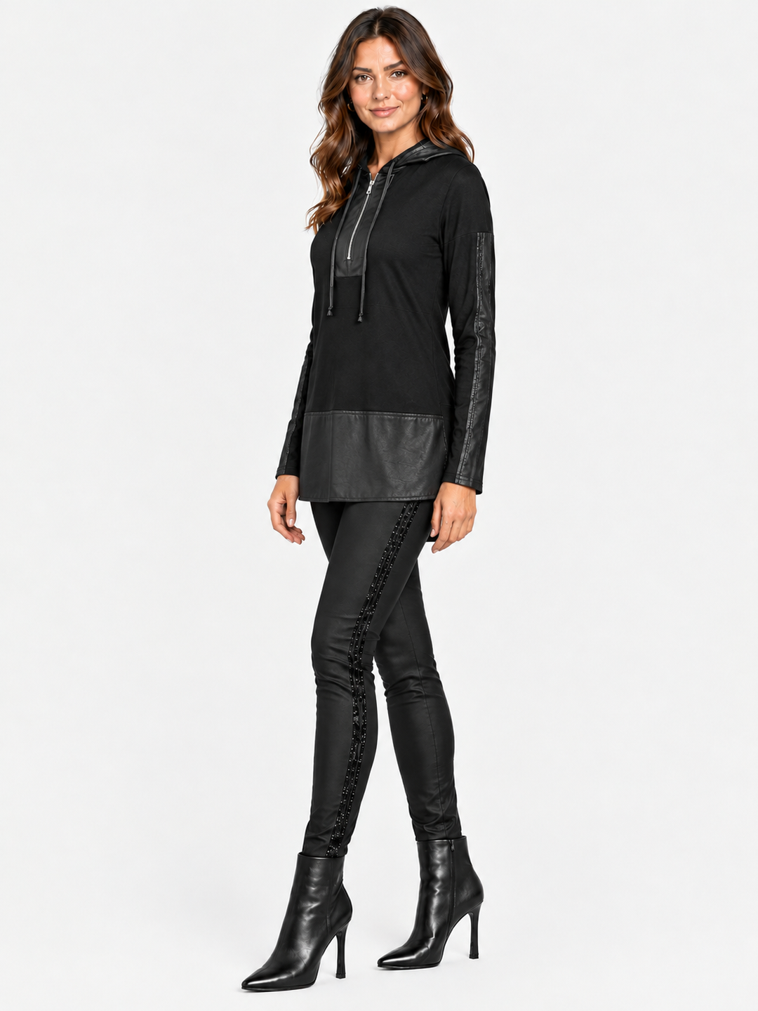 Textured Vegan Leather Mix Media Tunic