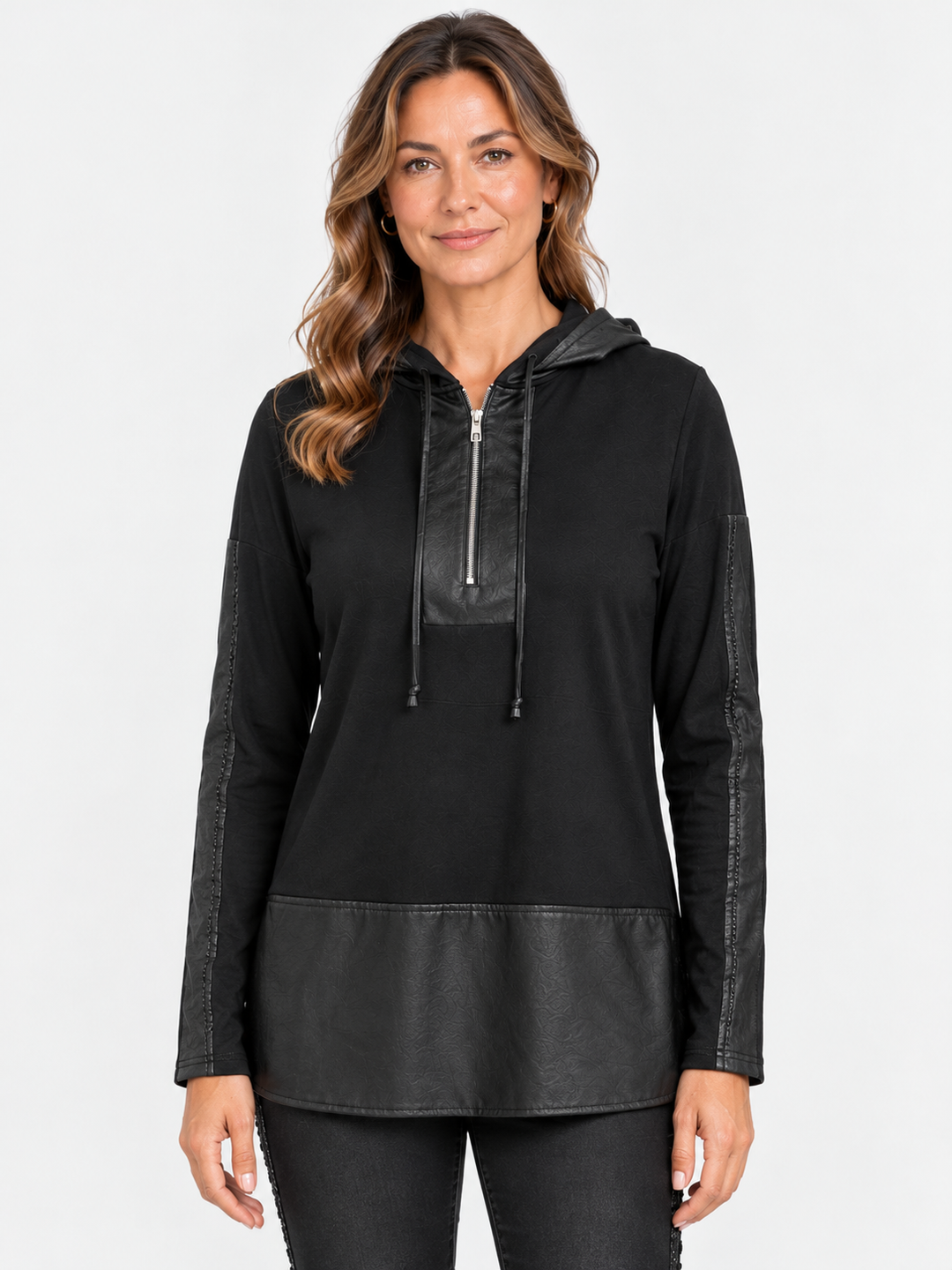 Textured Vegan Leather Mix Media Tunic
