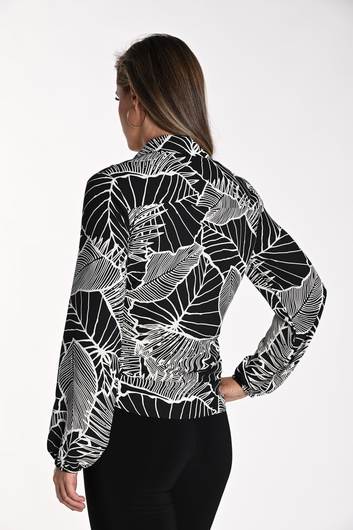 Tie Front Leaf Print Blouse