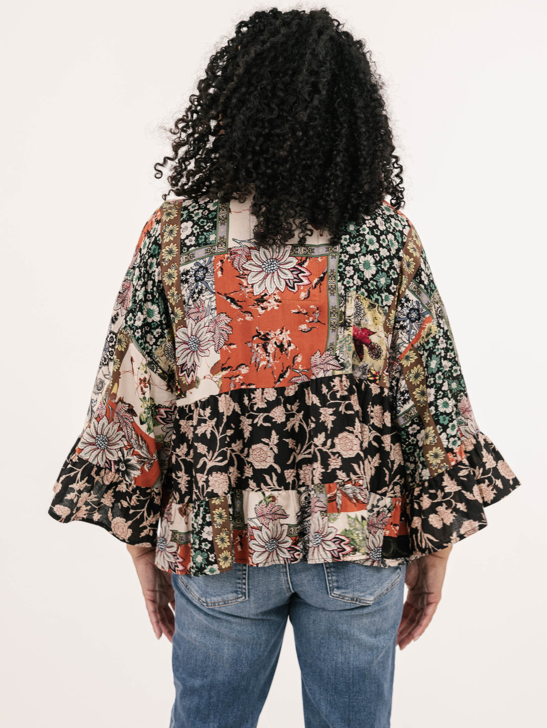 Tiffany Rust Mix Denim Detail Short Kimono Cardigan