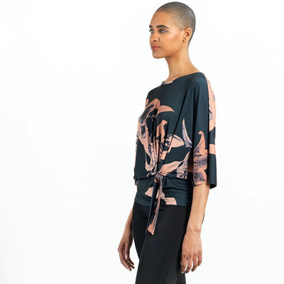 Tiger Lily Print Front Tie Top