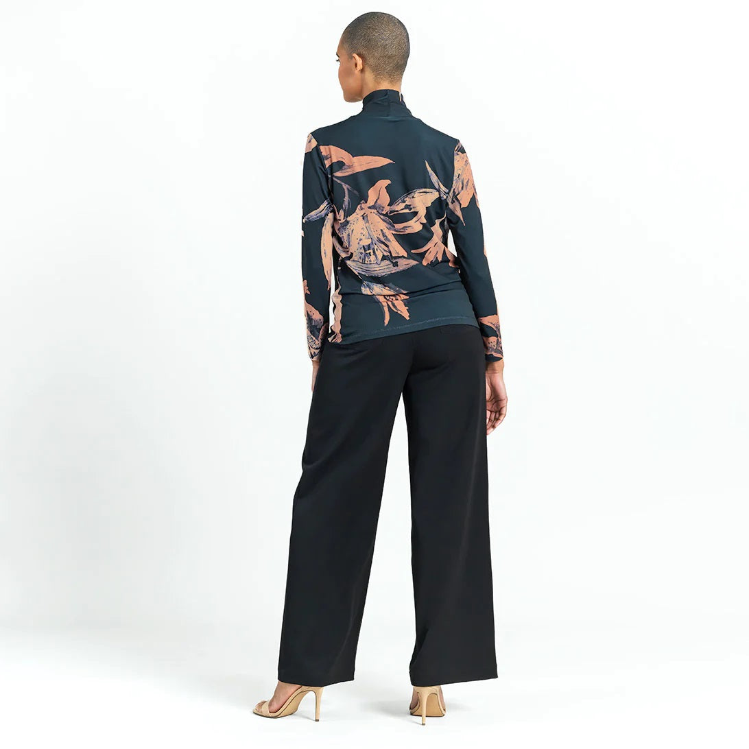 Tiger Lily Print Pleated Mock Neck Top