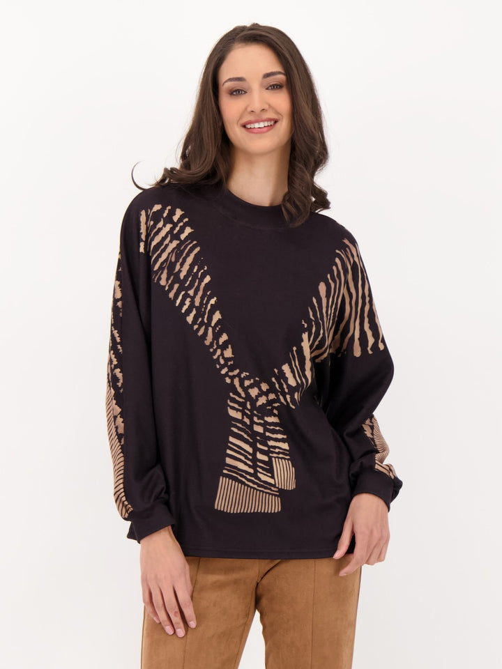 Tiger Print Scarf Detail Top