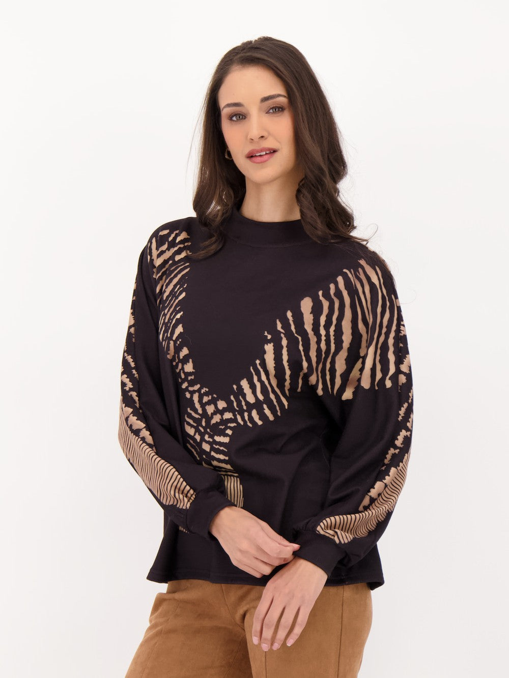 Tiger Print Scarf Detail Top