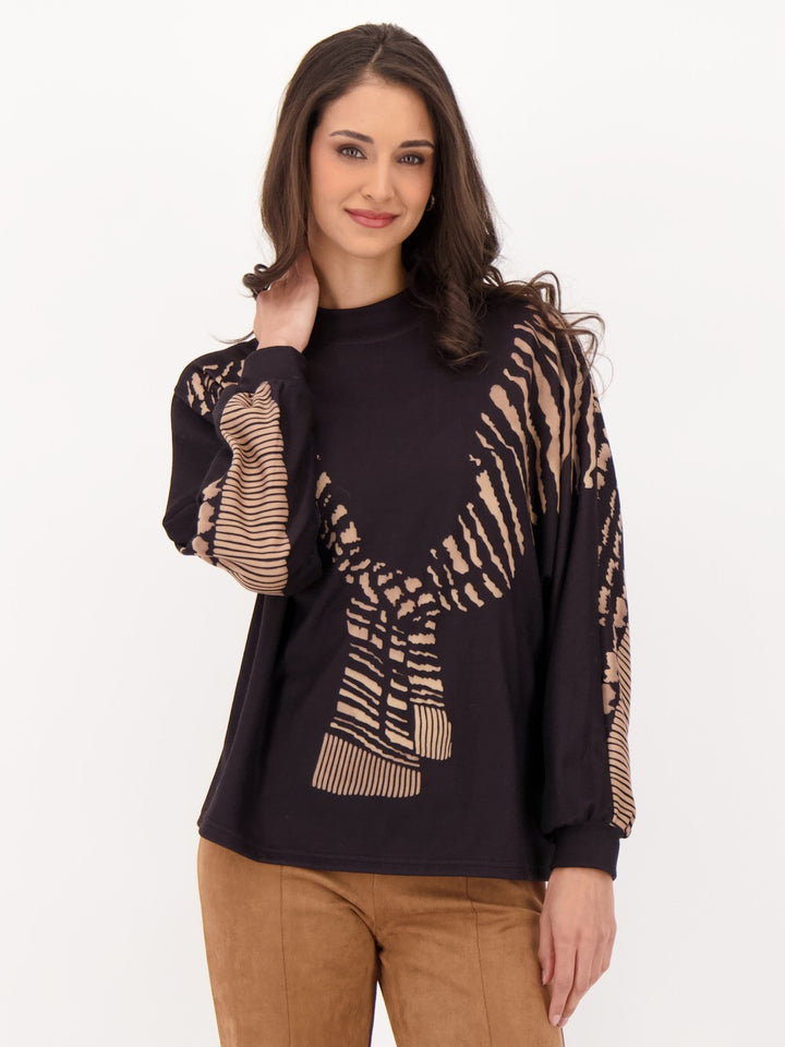 Tiger Print Scarf Detail Top