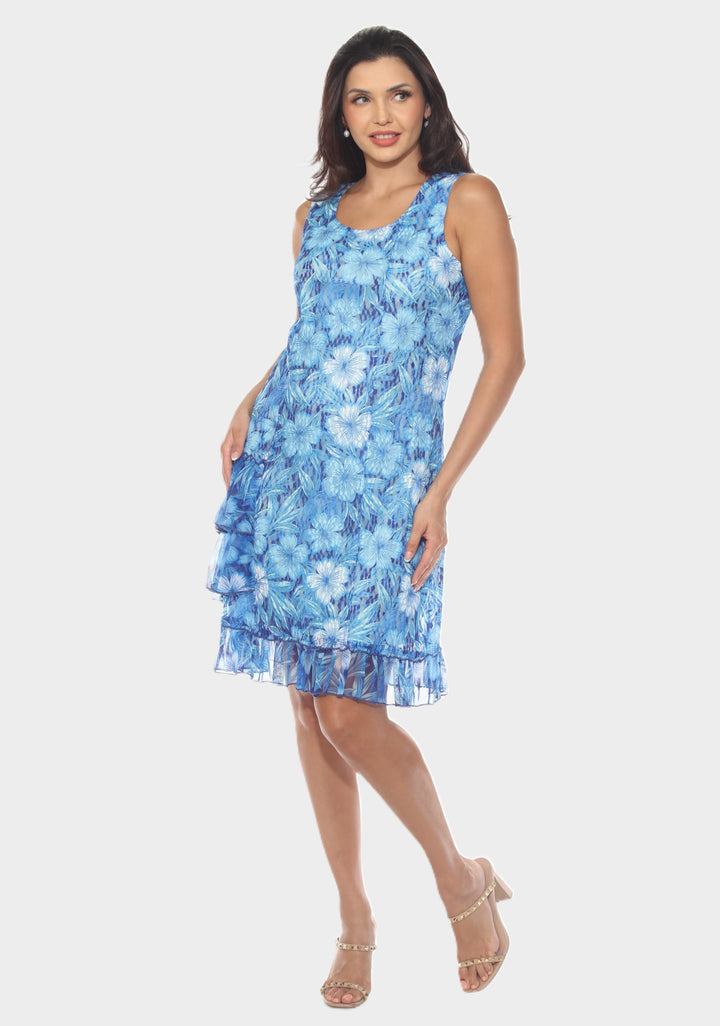 Tropical Floral Ruffle Hem Dress