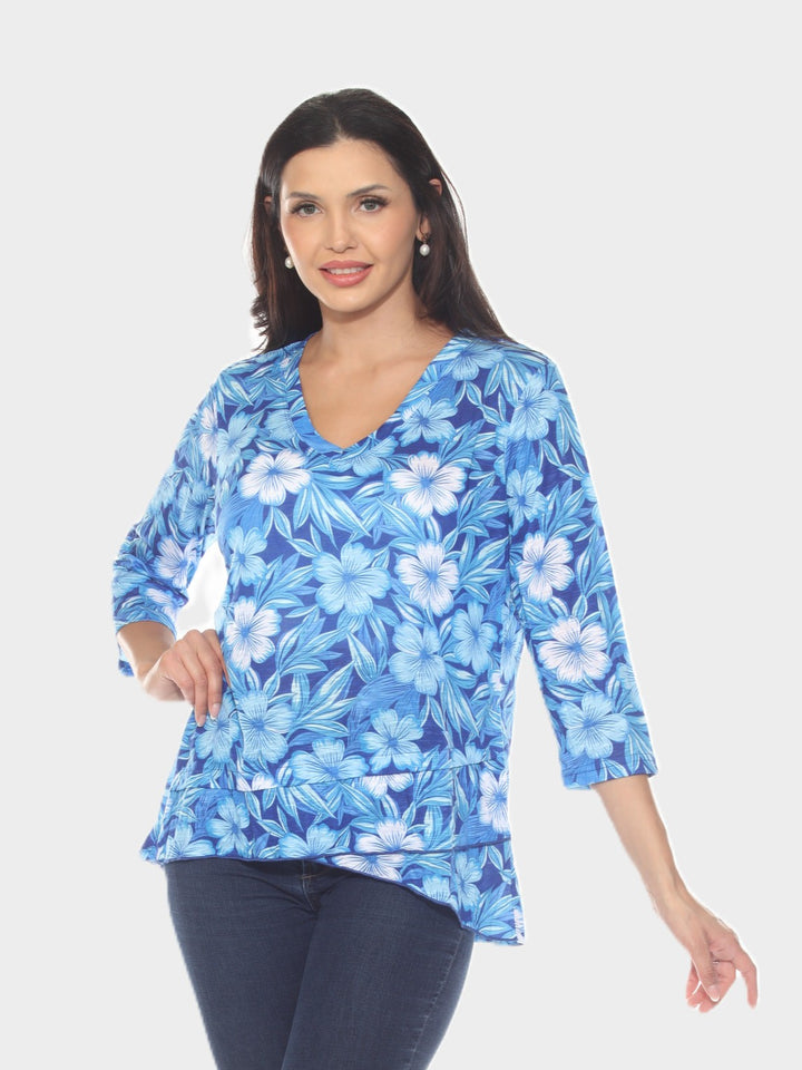 Tropical Floral V-Neck Asymmetrical Hem Top