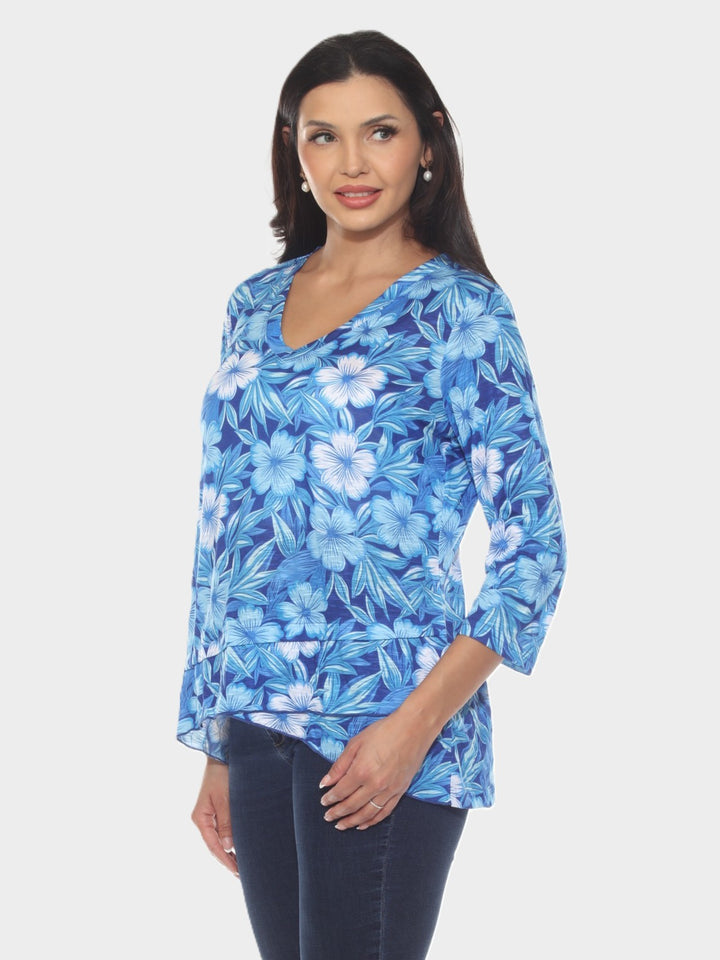Tropical Floral V-Neck Asymmetrical Hem Top