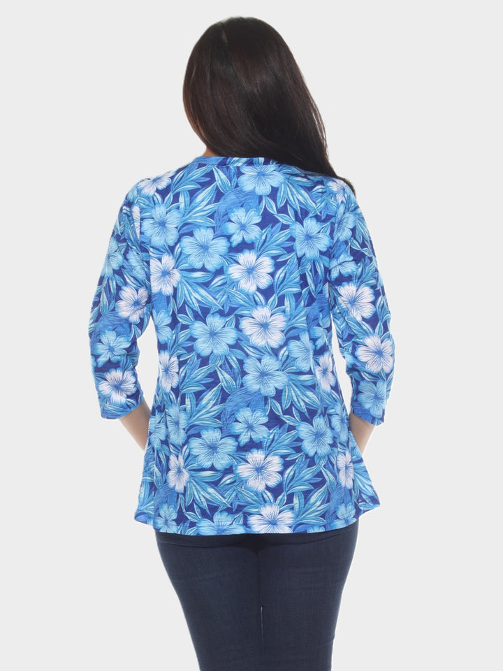 Tropical Floral V-Neck Asymmetrical Hem Top