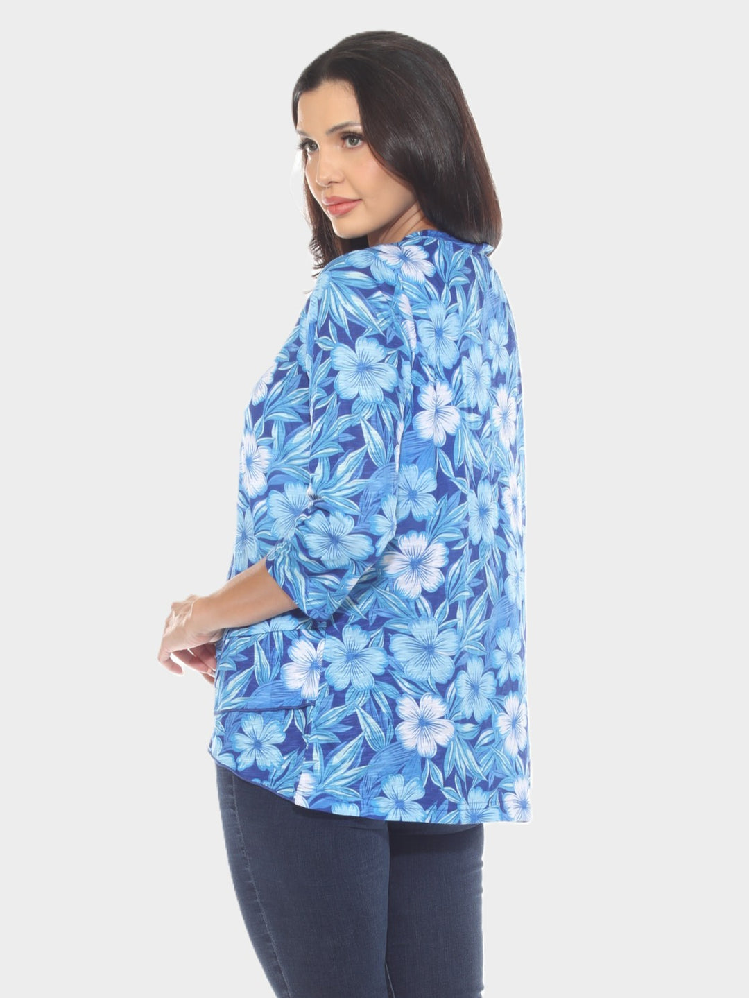 Tropical Floral V-Neck Asymmetrical Hem Top