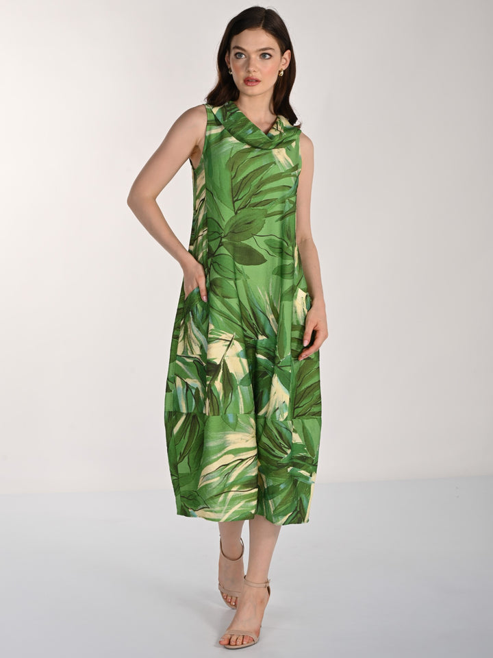 Tropical Leaf Print Bubble Dress