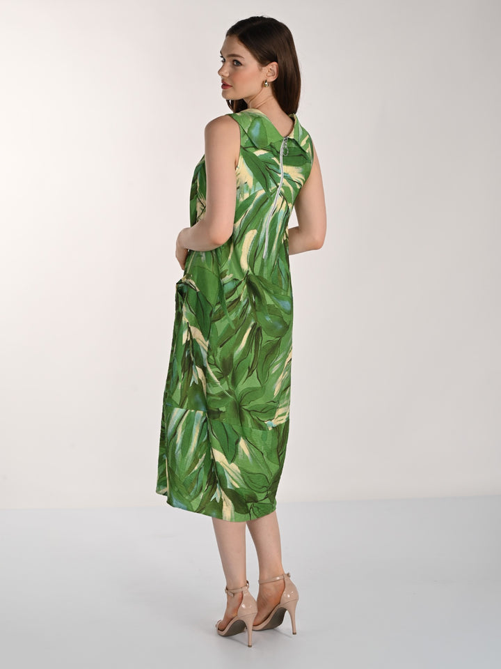 Tropical Leaf Print Bubble Dress