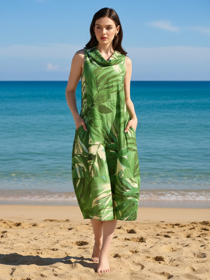 Tropical Leaf Print Bubble Dress