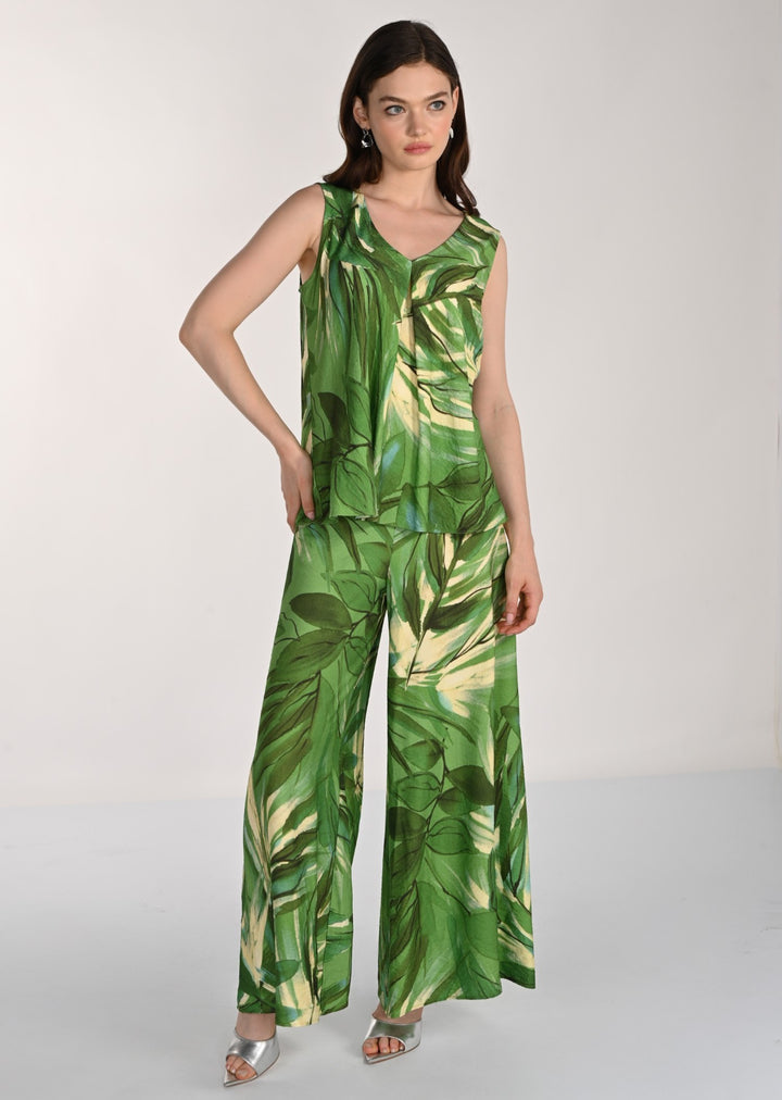 Tropical Leaf Print Wide Leg Pant