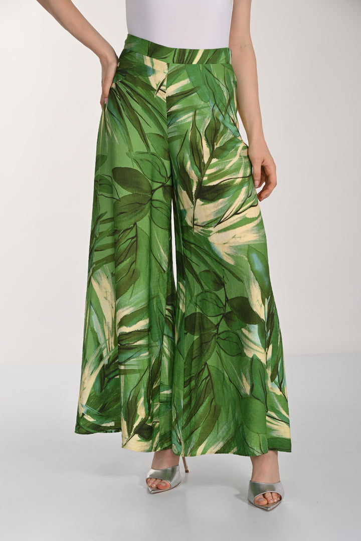 Tropical Leaf Print Wide Leg Pant
