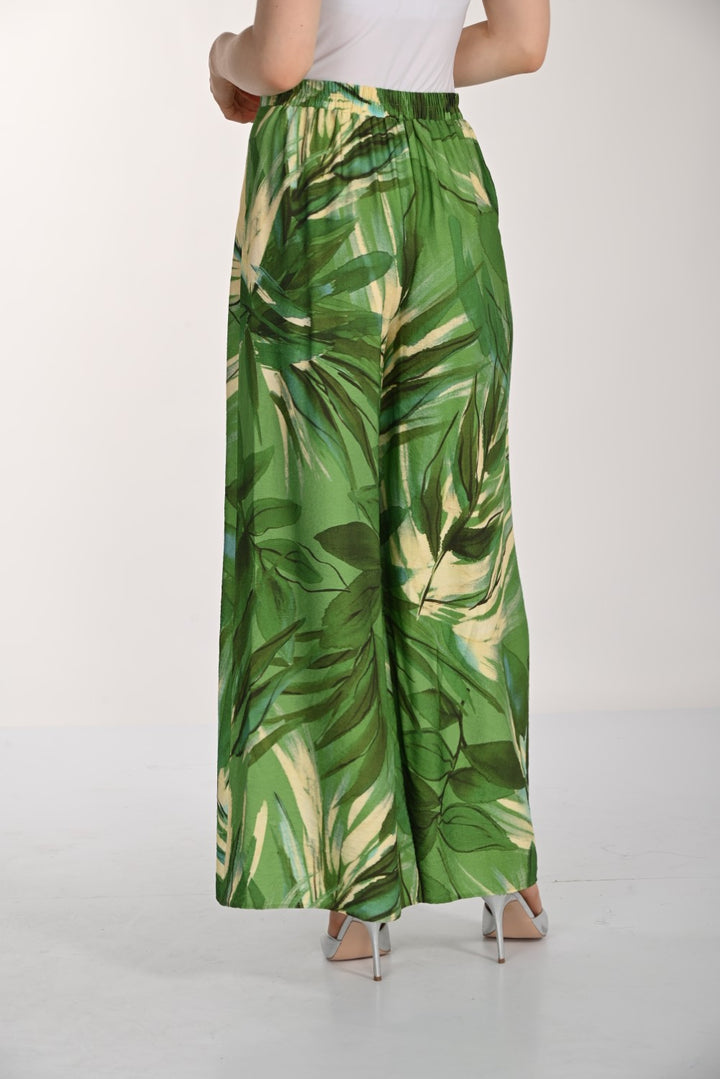 Tropical Leaf Print Wide Leg Pant