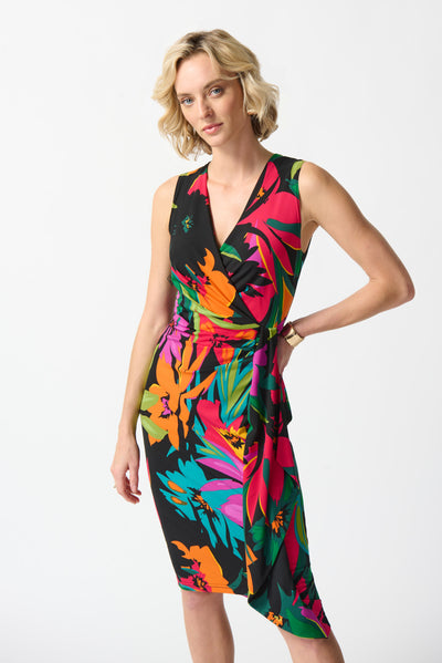 Tropical Print Faux Wrap Dress