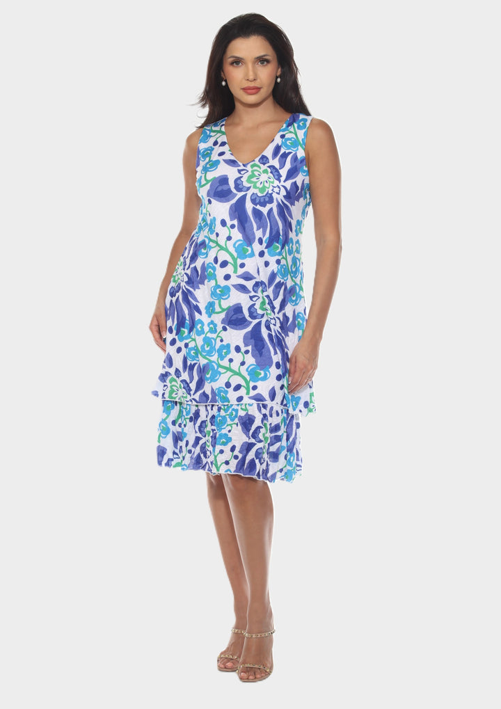 Tropical Print Layered Hem Dress