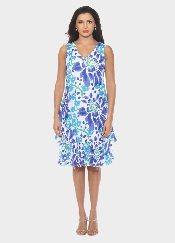 Tropical Print Layered Hem Dress