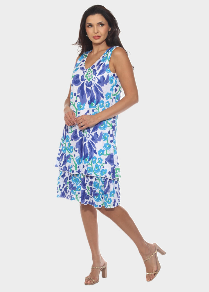 Tropical Print Layered Hem Dress