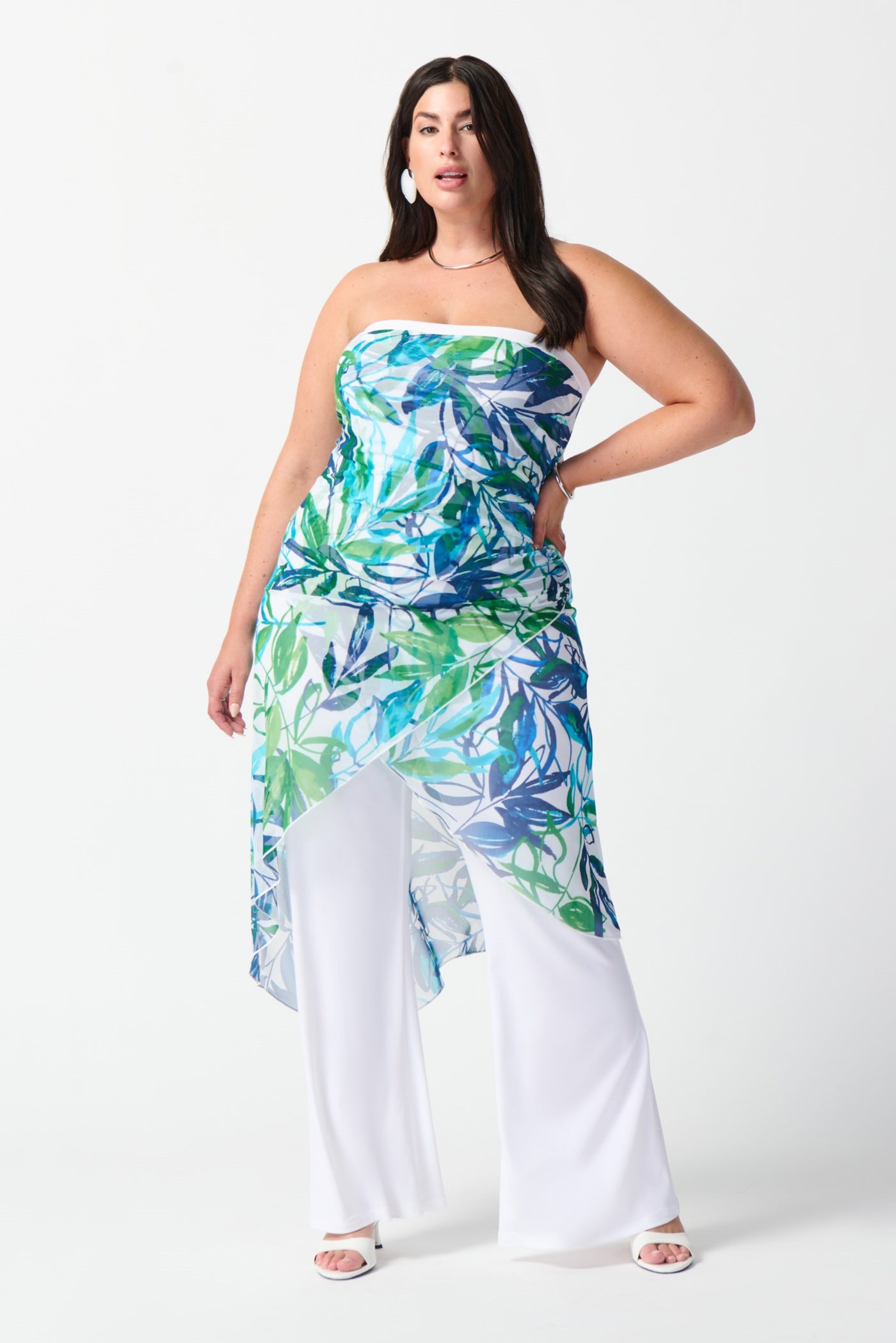Tropical Print Side Ruched Jumpsuit