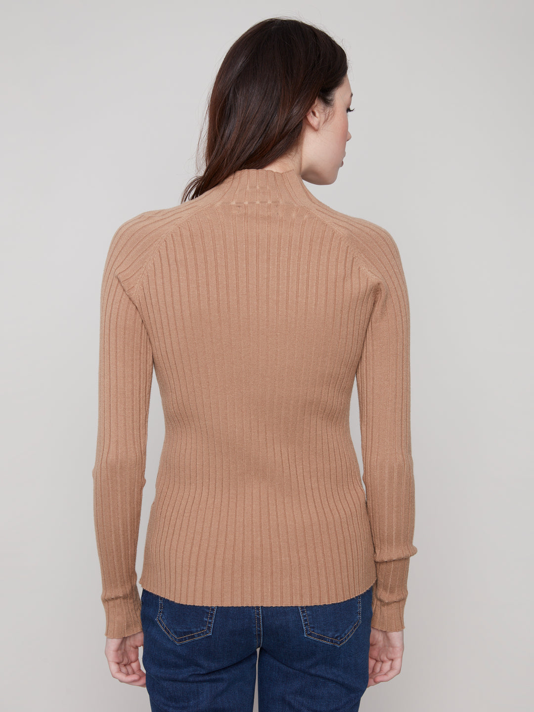 Truffle Essential Mock Neck Ribbed Sweater