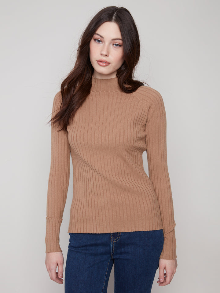 Truffle Essential Mock Neck Ribbed Sweater