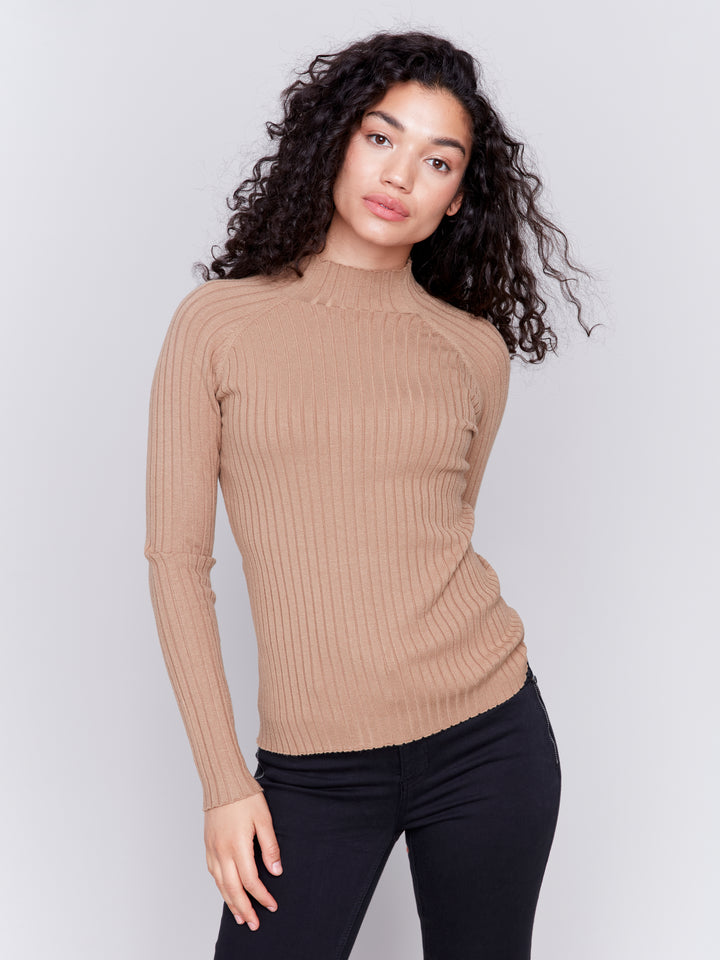 Truffle Essential Mock Neck Ribbed Sweater