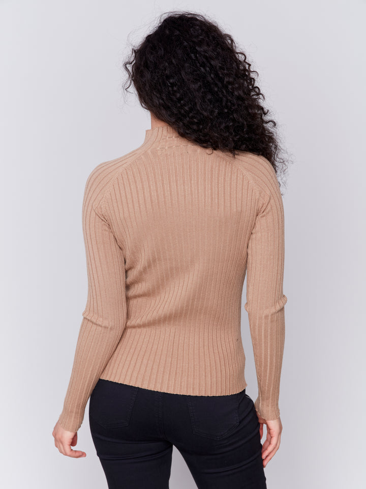 Truffle Essential Mock Neck Ribbed Sweater