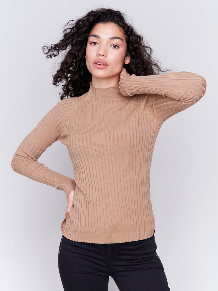 Truffle Essential Mock Neck Ribbed Sweater