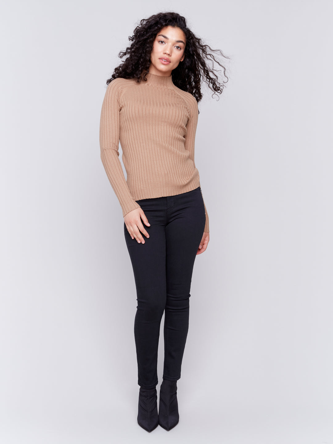 Truffle Essential Mock Neck Ribbed Sweater