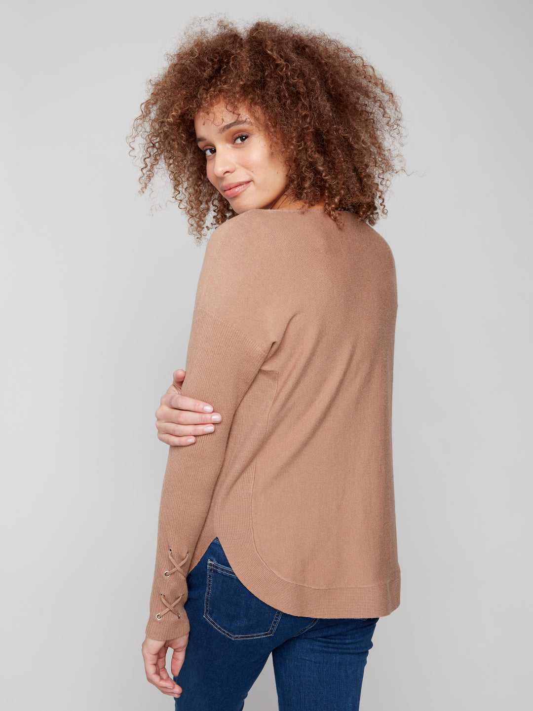 Truffle Lace-up Cuff Sweater